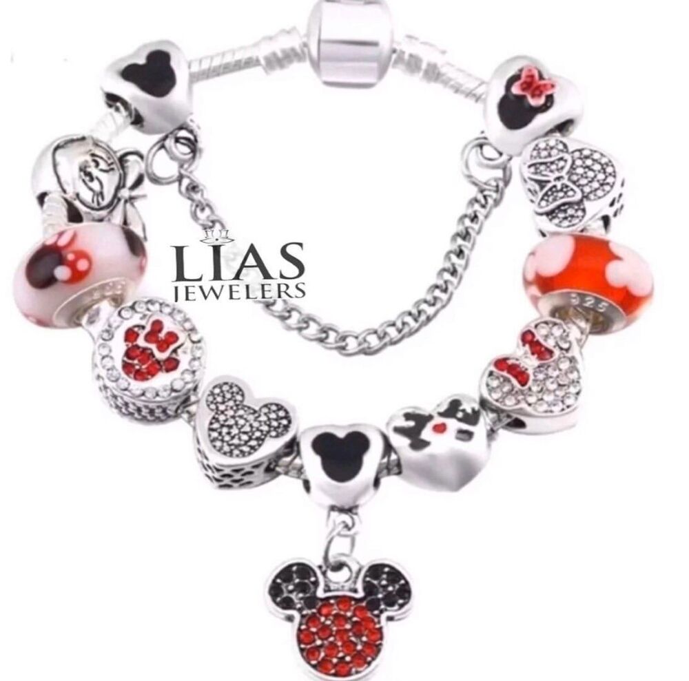 New 18 k white gold minnie mouse pandora style bracelet